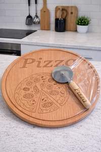 Assiette à steak et à pizza en bois personnalisée |   Planche à servir ronde en bois d'acacia |   Logo disponible - Product Image 3