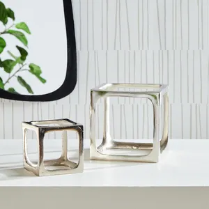 Modern Stainless Steel <b>Cube</b> Sculpture Silver Plated Home Decor Art Piece Casting Technique - Product Image 5