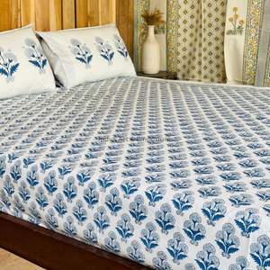 Juego de Sábanas con Estampado Artesanal Sanganeri de la India, Sábanas con Funda de Almohada - Product Image 3