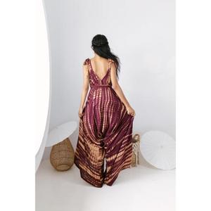 Womens Bohemian Solid Plaid V neck off Shoulder Sleeveless Maxi <b>Dress</b> Cotton Eco Friendly Holiday Celebration - Product Image 6