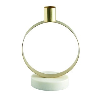 Porte-bougie en métal doré de luxe avec base en marbre, support de bougie conique moderne et haut, accents décoratifs de table pour la maison et le salon - Product Image 4