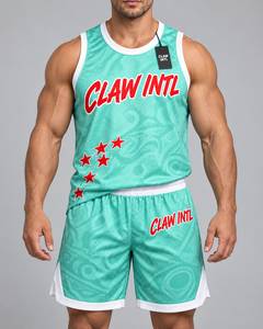ชุดยูนิฟอร์มบาสเก็ตบอล CLAW INTL สำหรับทุกเพศ สีเขียวมิ้นท์ ลายดาวสีแดง พิมพ์ลายดิจิทัล ผ้าโพลีเอสเตอร์ระบายอากาศได้ดี ชุดกีฬาสำหรับผู้ใหญ่ ตัดเย็บแบบไร้รอยต่อ - Product Image 1