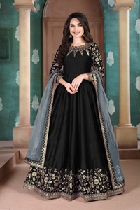 Costume Anarkali moderne semi-couture en soie Adda brodée pour les fêtes, Diwali, mariage - Product Image 2