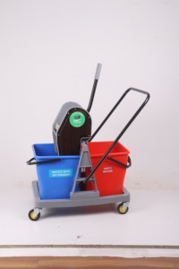 Double Bucket <b>Mop</b> Cart 10-15L With Side Press Mechanism Red And Blue Plastic Modern Style - Product Image 5