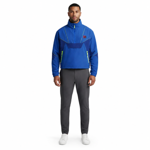 <b>Men's</b> Blue Color Block Quarter-<b>Zip</b> Racer <b>Jacket</b> Windproof Waterproof Breathable Polyester Sporty Activewear Custom Logo Autumn - Product Image 1