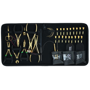 Kit d'outils pour extensions de cheveux dorées, comprenant une pince microlink de 7 pouces, une pince de serrage de perles, un coupe-keratine et des accessoires de salon - Product Image 6