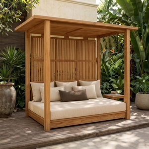 Lit de repos d'extérieur moderne en teck massif avec coussins résistants aux intempéries pour patio de resort et gazebo, modèle pré-assemblé KAR04, mobilier en gros - Product Image 4