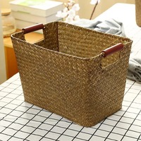 Ensemble de 3 paniers en jonc de mer avec poignées souples, paniers de rangement faits à la main, vente en gros, écologiques, fabriqués au Vietnam