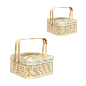 Best Selling BAMBOO GIFT <b>BASKET</b> with Handles Custom Color Available <b>Wicker</b> Crafts Lid Design for Gifts Handmade Gift Packaging - Product Image 1
