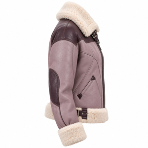 Plum Purple <b>Womens</b> Shearling <b>Coat</b> Winter Warm <b>Sherpa</b> Lined Leather Jacket Ladies Buckle Collar Zip Up Heavy Outerwear Garment - Product Image 3