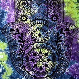 Couverture murale Hamsa Hand en coton imprimé géométrique indien musulman, faite à la main, lavable en machine, pour lit, dortoir et décoration intérieure - Product Image 1