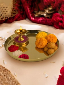 Elegant Brass Pooja Thali Set Classic Design Puja Plate with Diya Bell Kalash Religious <b>Mandir</b> Decoration Item - Product Image 4