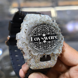 Montre de luxe à quartz avec lunette à motif épine, entièrement sertie de diamants Moissanite VVS, en acier inoxydable, bracelet en caoutchouc, style Hip Hop - Product Image 4