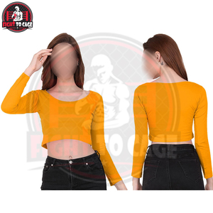 Womens Seamless Long Sleeve <b>Crop</b> <b>Top</b> High-Elasticity Yoga Workout Tee Mustard <b>Yellow</b> Regular Fit Breathable Eco-Friendly - Product Image 5