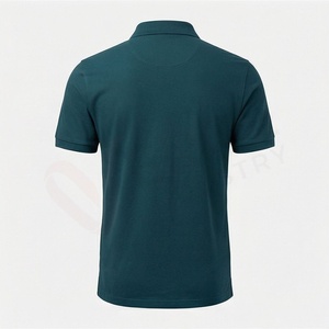 Polo à manches courtes pour homme, couleur vert-bleu foncé, 100% coton, tissu Oxford respirant, coupe classique, couleur unie, design tissé - Product Image 2
