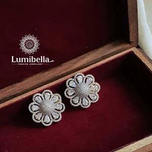 14K Gold Plated Floral American Diamond Earrings for Wedding Party Gift - Product Image 3