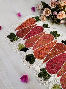 Chemin de table rayé en polyester/coton fait main avec perles, pour la maison et l'hôtellerie, écologique - Product Image 4
