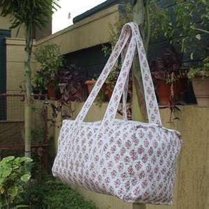 Handcrafted Cotton Quilted Duffle <b>Bag</b> With Floral Print Zipper Closure Portable Weekender Travel <b>Bag</b> - Product Image 6