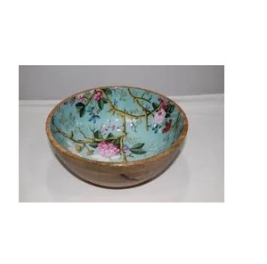 Tazón de Madera Hecho a Mano para Servir, Tazón para Ensalada con Estampado Esmaltado, Tazones Decorativos de Lujo con Diseño Floral para Centro de Mesa de Cocina - Product Image 1