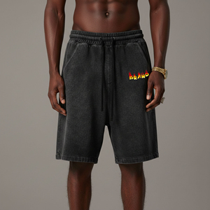 Shorts de jogging décontractés pour hommes, personnalisés, 100 % coton de haute qualité, anti-plis, respirants, effet délavé, style urbain - Product Image 1