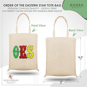 Masonic OES Eastern Star Shriner Waterproof Canvas <b>Tote</b> <b>Bag</b> <b>with</b> Embroidery Digital Print Zipper Closure for Daily Use - Product Image 2