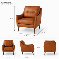 Fauteuil d'appoint en cuir véritable de style moderne du milieu du siècle avec pieds en bois massif, design luxueux moderne pour appartement et usage extérieur