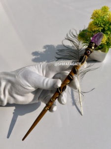 Varita mágica de piedra hecha a mano al por mayor con amatista envuelta en alambre | Varita curativa con mango de madera para Reiki, energía espiritual - Product Image 2