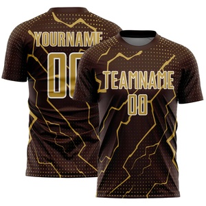 เสื้อฟุตบอลแบบซับลิเมชั่นสั่งทำพิเศษ คอกลม แขนสั้น ระบายเหงื่อได้ดี สำหรับผู้ใหญ่ ชุดทีมชาย สีน้ำตาลทอง ลายเรขาคณิต - Product Image 4