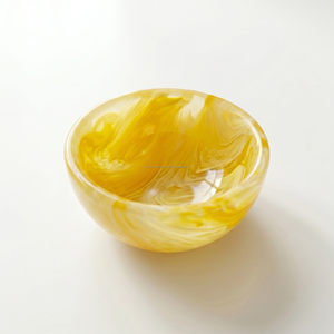 Bol en résine à effet marbre personnalisé, jaune et blanc, bol à soupe décoratif, fait main, décoration d'intérieur, vente en gros - Product Image 2