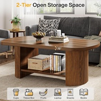 Table basse de rangement à 2 niveaux de style moderne du milieu du siècle avec double base en bois pour salon, chambre à coucher, appartement (marron rustique)