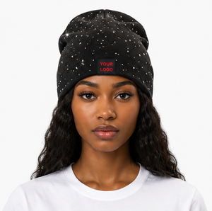 Top Selling New Design 2027 Rhinestone Knit Jacquard <b>Beanie</b> Warm Winter Hat Streetwear <b>Beanie</b> Rhinestone <b>Slouchy</b> <b>Beanie</b> Hat - Product Image 1