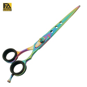 Ciseaux de coiffure en acier inoxydable, finition arc-en-ciel, poignée souple, bord convexe, ciseaux de barbier - Product Image 1