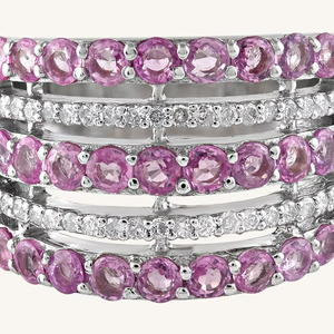 แหวนเพชรและไพลินสีชมพู เงินแท้ 92.5 รุ่น KLSR-11066 - Product Image 3