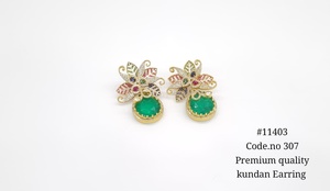 Pendientes colgantes Kundan 11403, chapados en oro, con piedra doble de circonita cúbica, joyería floral para bodas y fiestas, para mujer - Product Image 5