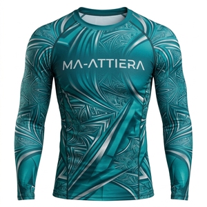 Mens Teal <b>Geometric</b> Print Compression <b>Shirt</b> Long Sleeve Athletic Gym Running Training Sportswear Performance Base Layer - Product Image 3