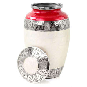 Urne funéraire moderne rouge métallisé avec accent argenté pour cendres d'adultes, élégante et commémorative - Product Image 4
