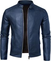 Veste en toile de laine bleu marine pour homme, style motard, col rabattu, fermeture éclair, coupe ajustée, manches classiques, couleur unie sur le devant