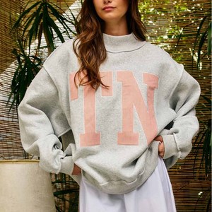 Sweat-shirt en molleton de coton à col montant ou col rond, avec broderie de lettres en chenille et twill, style universitaire, pour sororité, TN Stripe OEM - Product Image 3