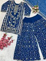 Robe Sharara Premium pour femmes avec broderies riches |   Ensemble ethnique indien 3 pièces pour fête, fausse fourrure, séchage rapide