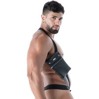 Harnais de poitrine en similicuir noir avec poches zippées, respirant, grande taille, pour hommes, style sexy