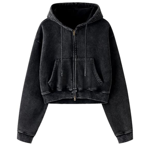 Sweat-shirt court à double fermeture éclair effet délavé - Product Image 3