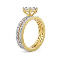 Bague de fiançailles en moissanite taille princesse avec double rangée de pierres rondes et alliance classique plaquée or à deux branches pour femme