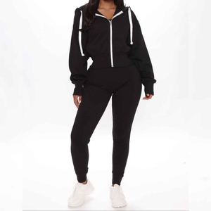 Design Sportswear Gym Running Training OEM Wear Women's Cotton Zipper Tracksuit 2 Piece <b>Set</b> Joggers Hoodie Winte Cotton - Product Image 4