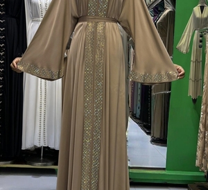 Modern High Quality Abaya Stone Work Handmade Sequined Arabic Dubai Style Full Flare Nida Fabric Evening Party Dress - Product Image 6