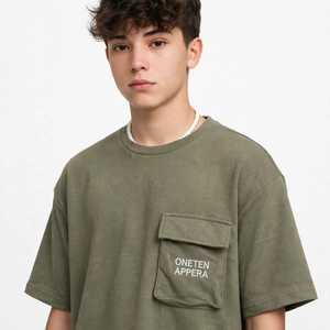 Conjunto Deportivo Casual de Invierno para Hombre, Color Verde Oliva, 100% Algodón Lavado, Camiseta de Manga Corta con Cuello Redondo, Pantalones Jogger, Corte Holgado - Product Image 6