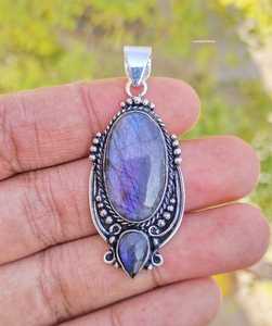Pendentif en labradorite fait main, argent sterling 925, collier vintage bohème, bijoux en pierres précieuses, cadeau NIKHIL GEMS, unisexe, fiançailles - Product Image 6