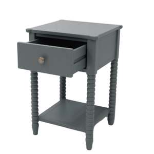 Elegante Mesita de Noche Gris con 1 Cajón, Colección Bobby, Muebles de Madera Maciza de Mindi, Mebel International BLC23-G para Dormitorio - Product Image 3