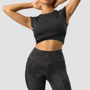 Camiseta sin mangas para mujer, diseño de top corto liso, corte ajustado con elástico en la parte inferior, alta elasticidad, para yoga, gimnasio, entrenamiento, uso casual - Product Image 3