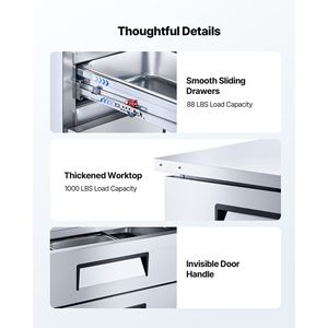 Frigorifero da Lavoro Professionale per Cucina Commerciale 72'' con Base Chef, 4 Cassetti, 12 Vaschette in Acciaio Inox per Ristoranti - Product Image 6