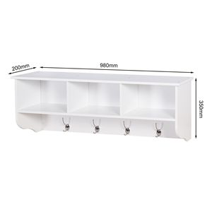 Mensola in Legno Bianca per Soggiorno, Appendiabiti da Parete per Ingresso con 4 Ganci Doppi - Product Image 2